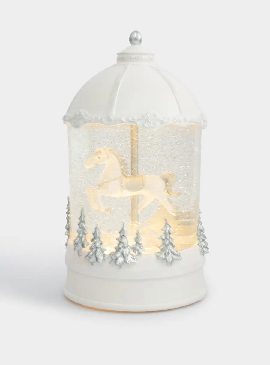 Снежный фонарь, 20 см, с подсветкой, пластик, белый, Лошадь под куполом, Horse ,image-0