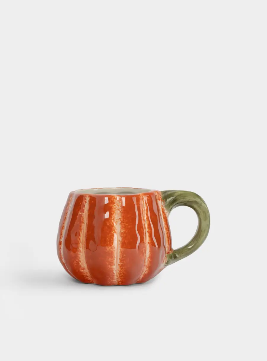 Кружка, 440 мл, керамика D, оранжево-зеленая, Тыква с листом, Bright pumpkin ,image-1