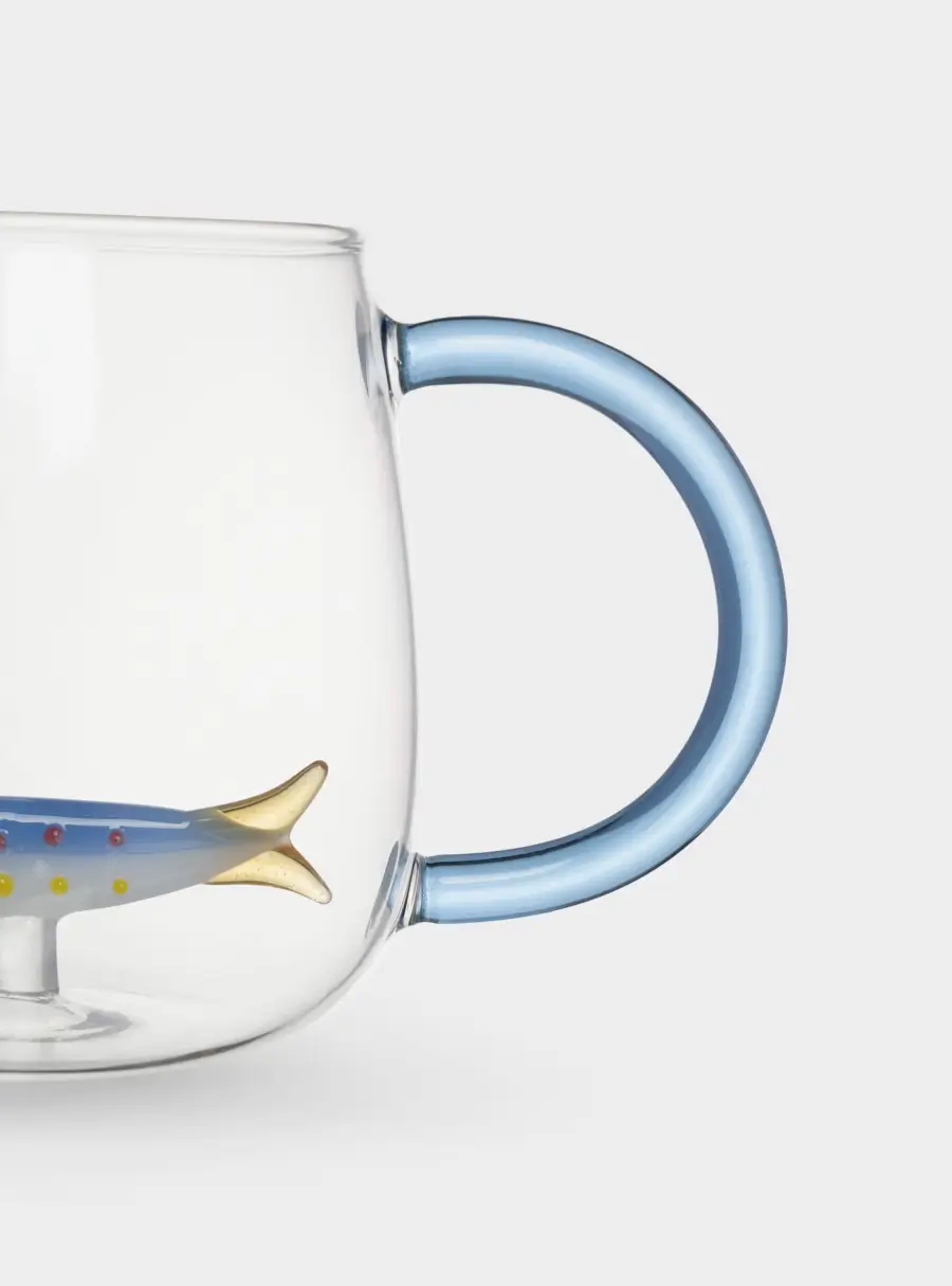 Кружка, 400 мл, стекло Б, голубая ручка, Рыбка, Sea world, image-5