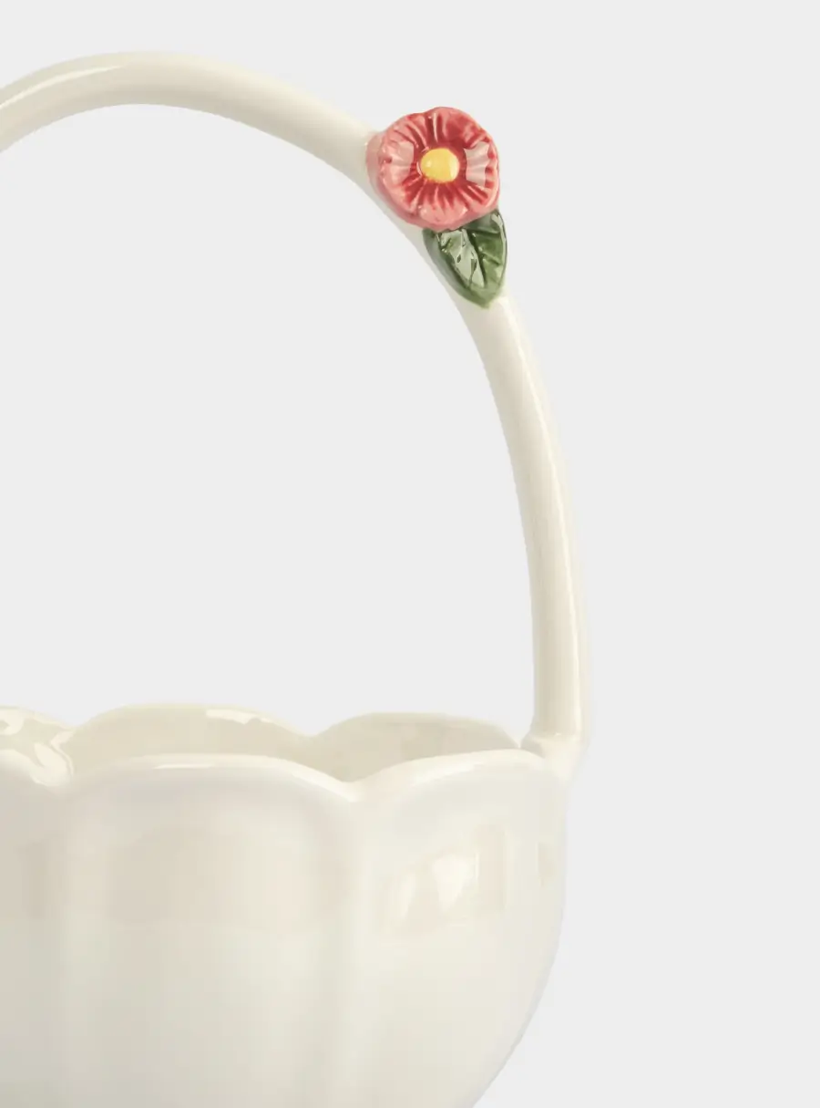 Конфетница, 15х22 см, с ручкой, керамика, молочная, Цветы, Gentle flower ,image-3