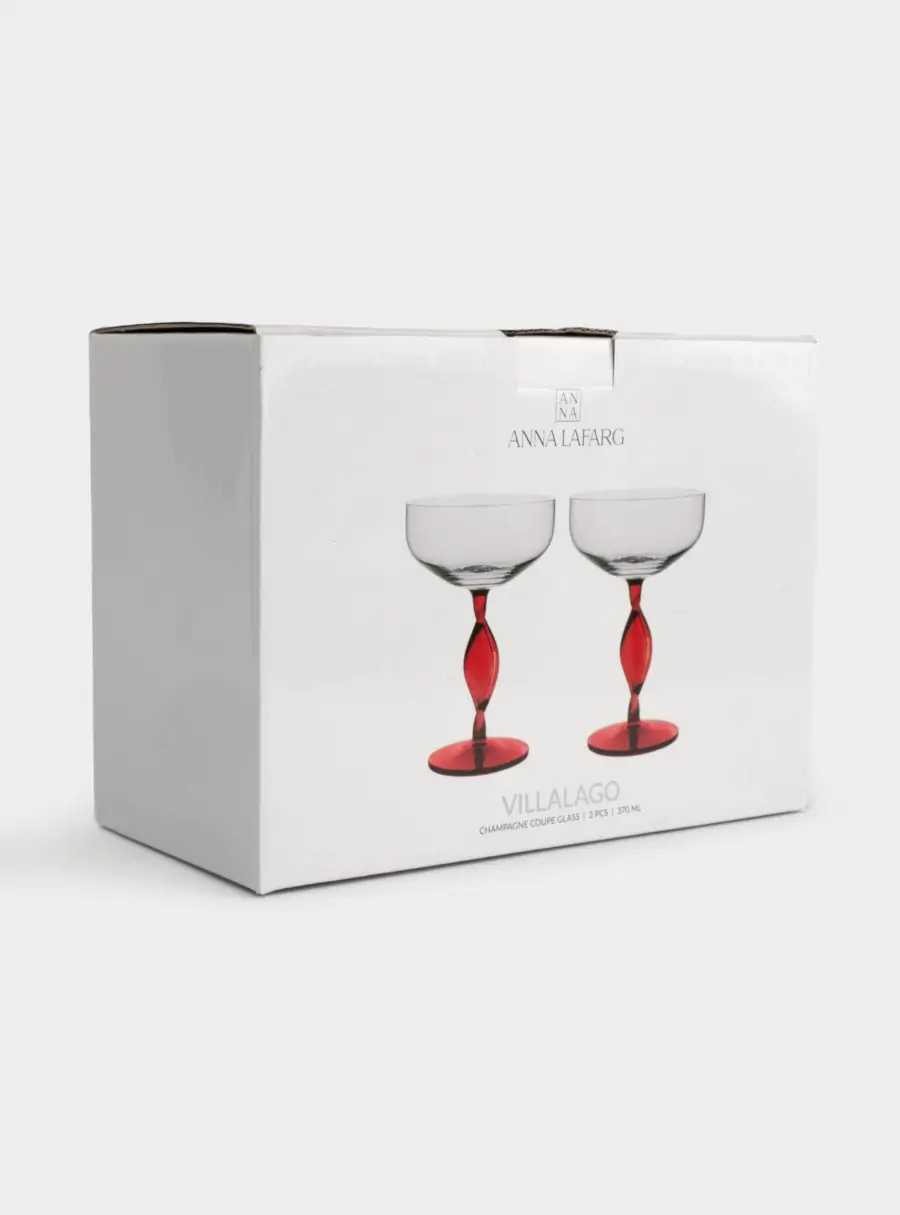Бокал-креманка для шампанского, 370 мл, 2 шт, стекло, красная ножка, Villalago, image-6