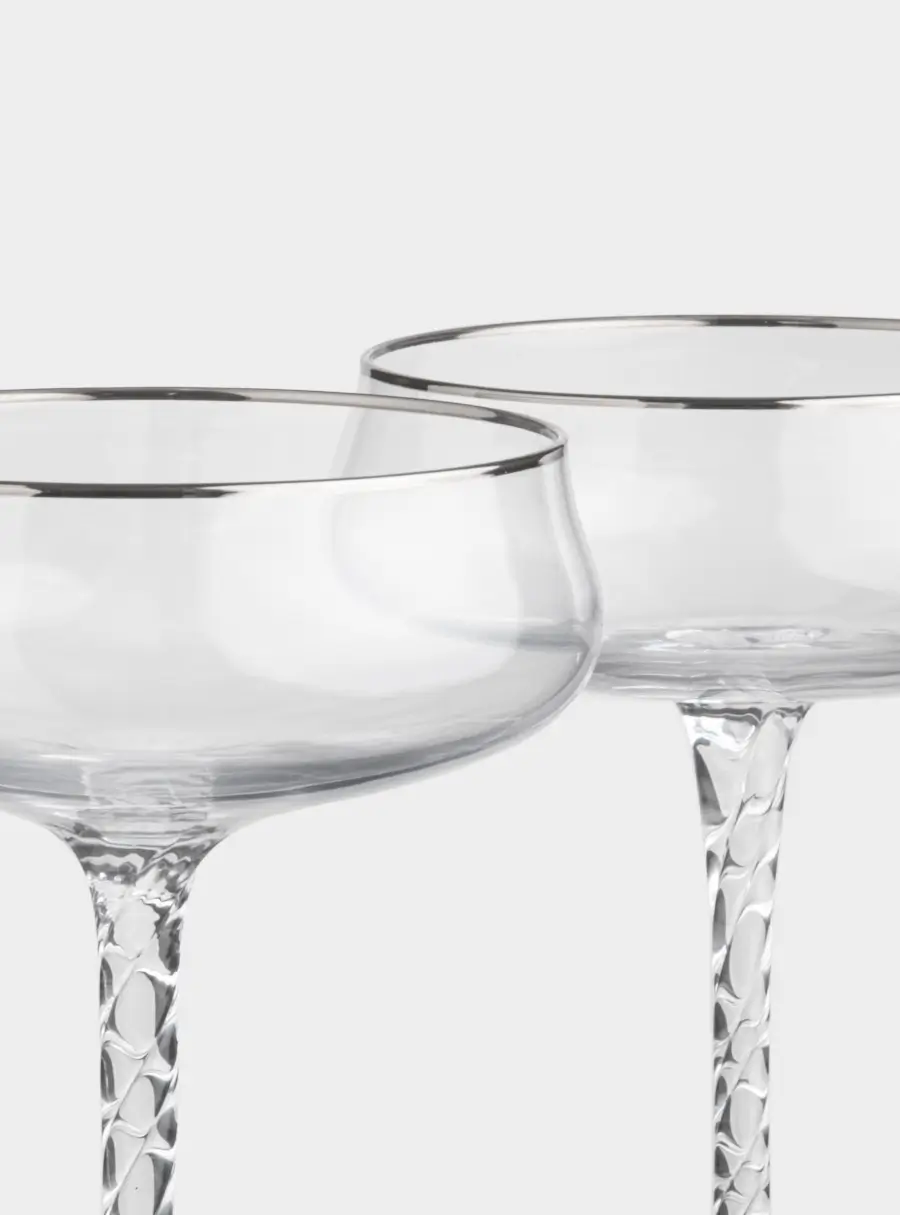 Бокал-креманка для шампанского, 250 мл, 2 шт, стекло, с серебристым кантом, Rhapsody ,image-1