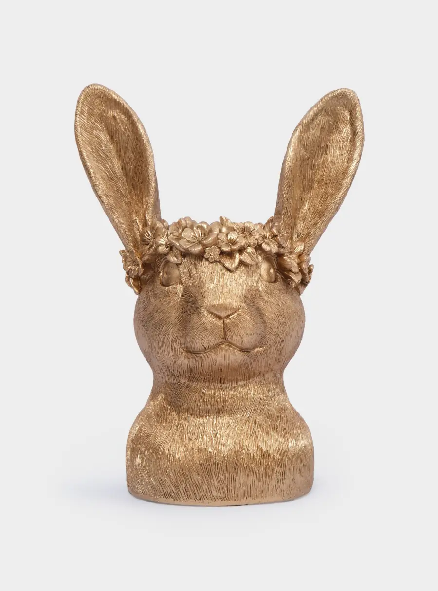 Ваза декоративная, 31 см, полирезин, золотистая, Кролик в венке, Rabbit ,image-3