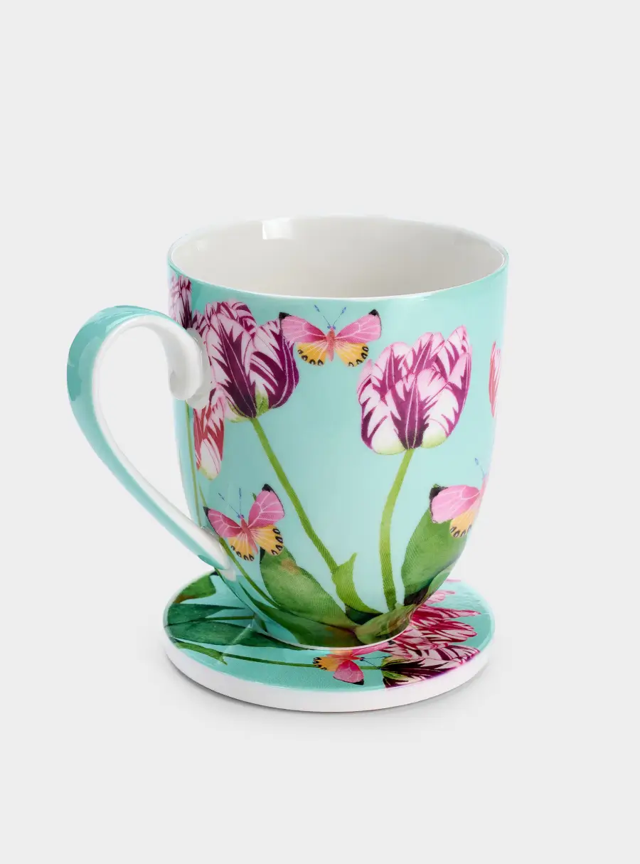 Кружка, 400 мл, с подставкой, Тюльпаны, image-5