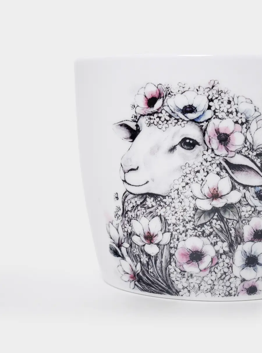 Кружка, 490 мл, фарфор N, белая, Овечка в цветах, Sheep ,image-1