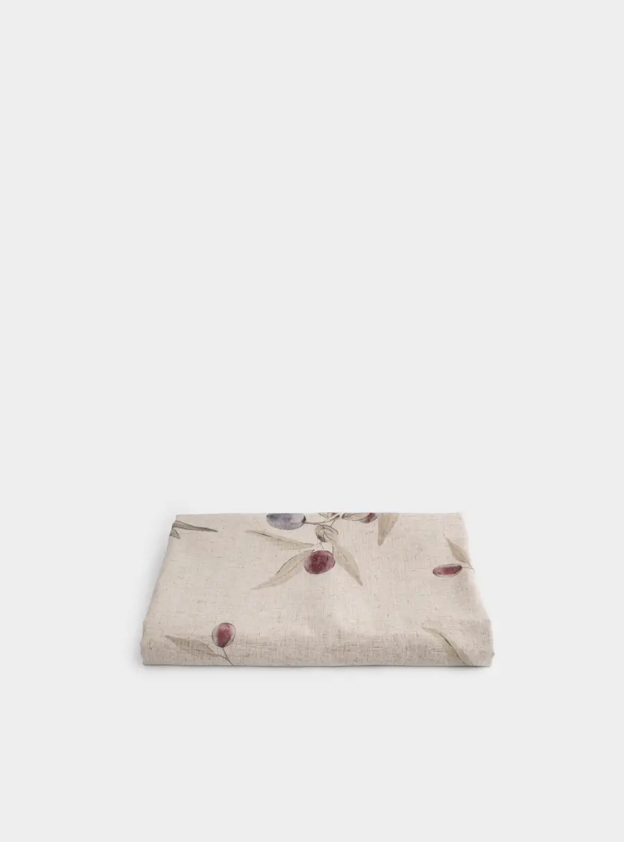 Скатерть, 160х160 см, полиэстер/лен, бежевая, Сливы на ветках, Plum Orchard ,image-2