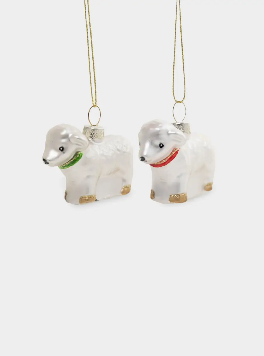 Игрушка елочная, 4 см, 2 шт, стекло, серебристая, Овечки, Sheep ,image-0