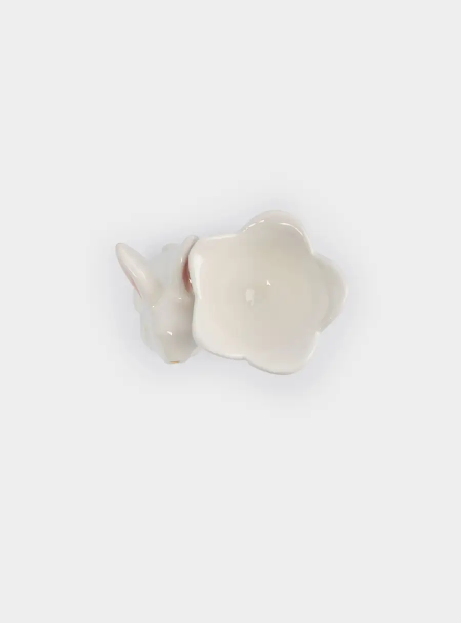 Подставка для яйца, 7 см, керамика, молочно-золотистая, Кролик с цветком, White Rabbit, image-4