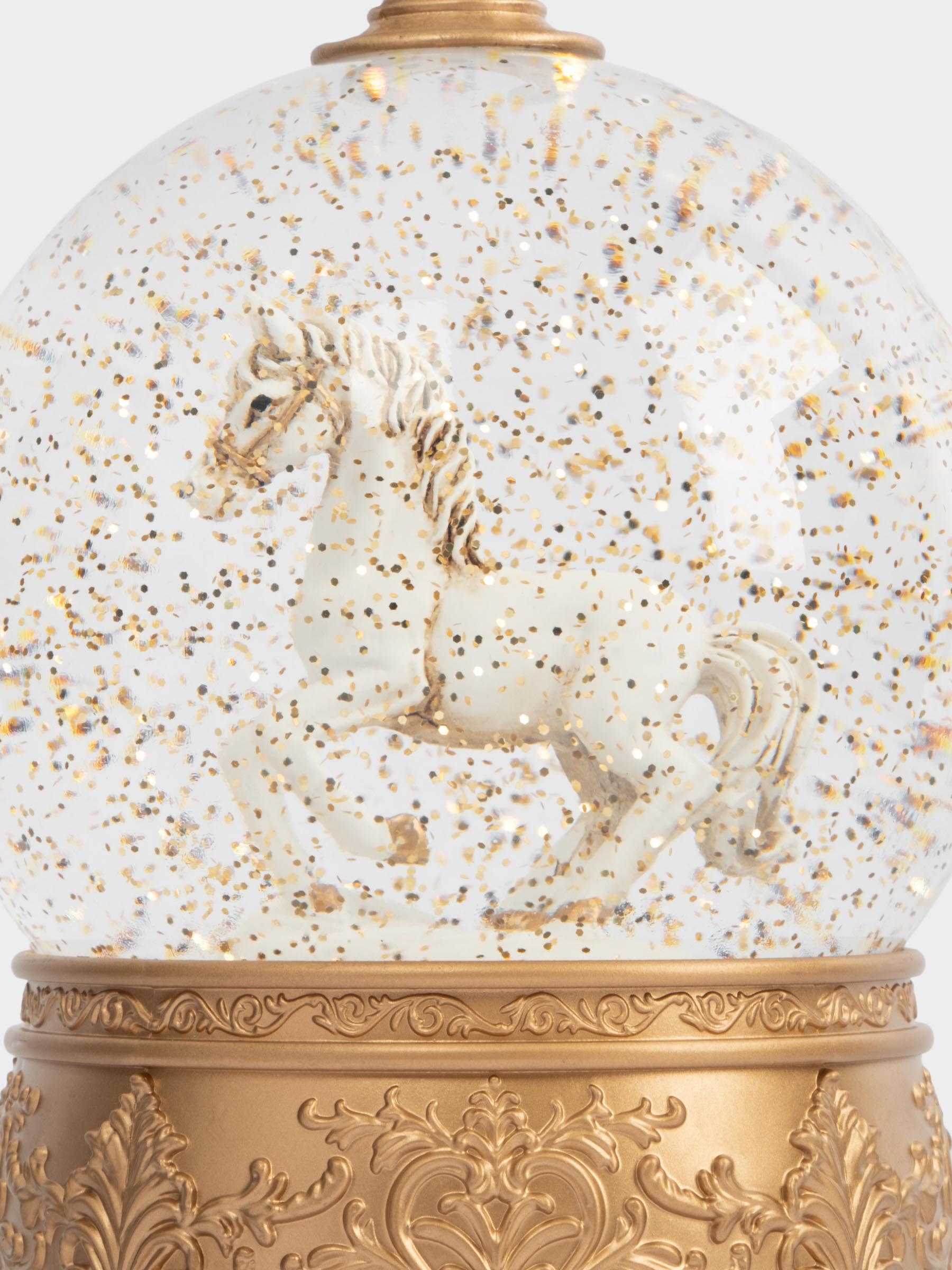 Снежный фонарь, 18 см, с подсветкой, пластик, золотистый, Лошадь в шаре, Horse, image-4