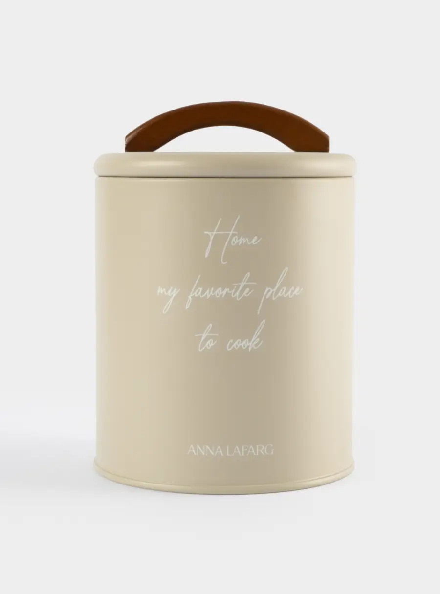 Банка для сыпучих продуктов, 1 л, металл/дерево, бежевая, Retro, image-0