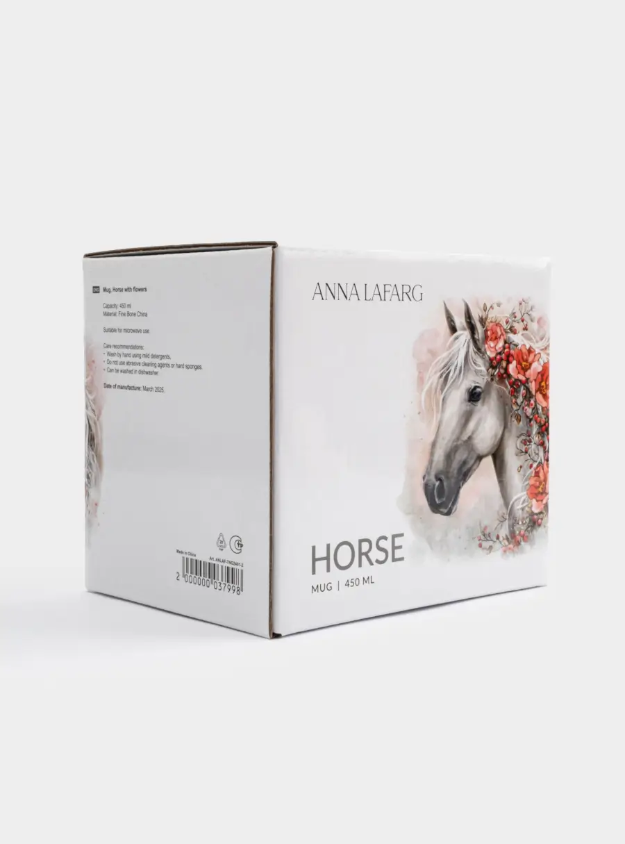 Кружка, 450 мл, фарфор F, белая, Лошадь с цветами, Horse, image-5