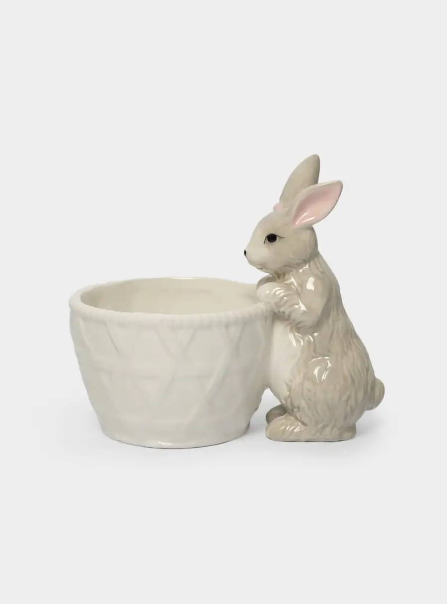 Конфетница, 12х16 см, керамика, молочно-серая, Кролик с корзинкой, Brown Rabbit ,image-1