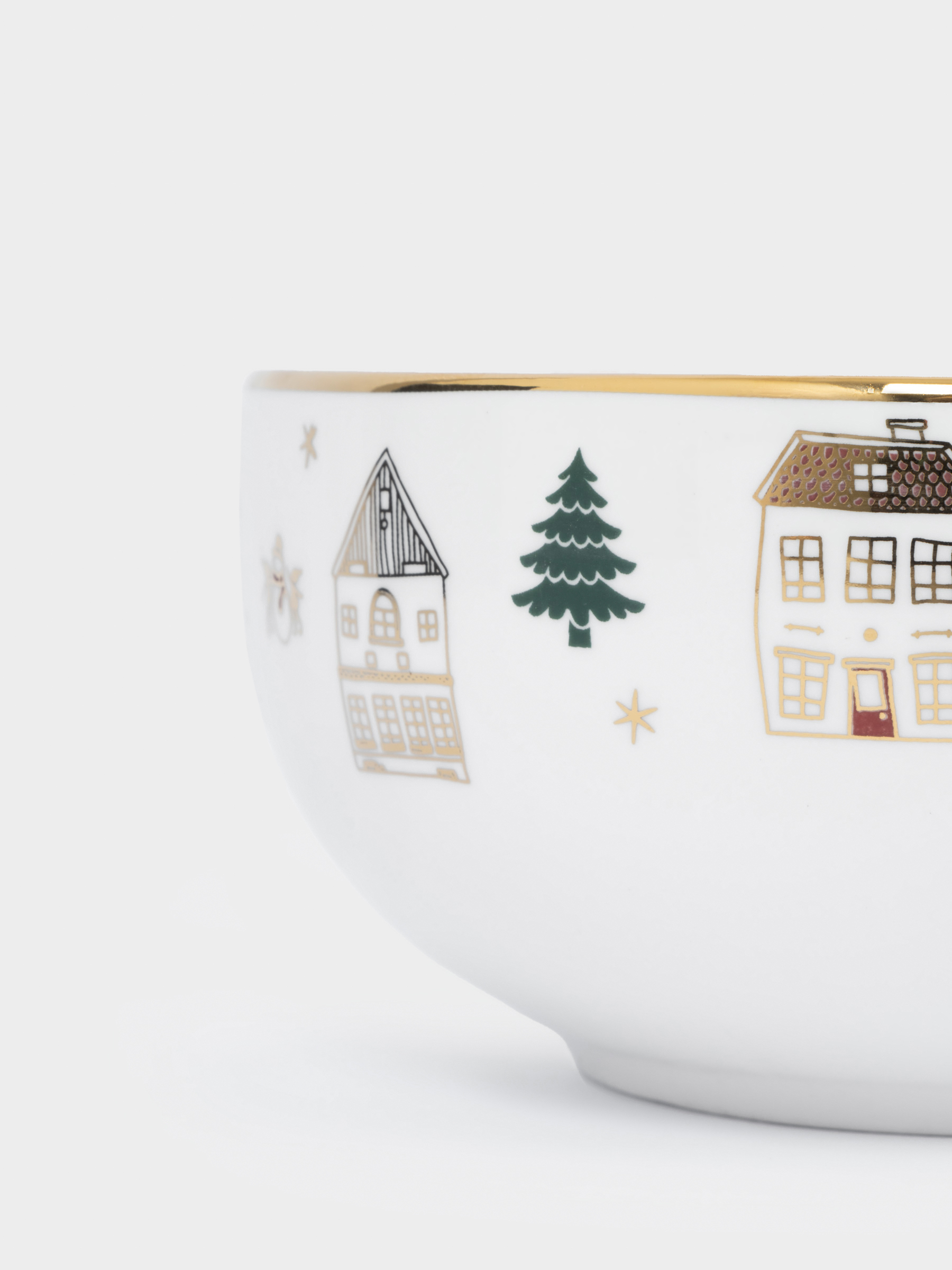 Пиала, 14x7 см, фарфор N, бело-золотистая, Домики и ели, Townlet, image-2