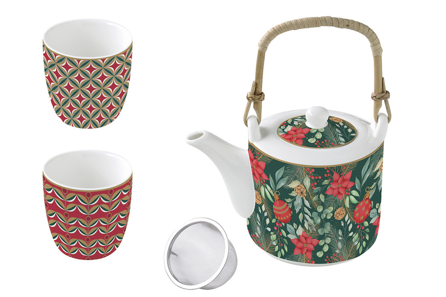 Набор для чая Рождественское веселье: чайник с ситечком 0,6 л, 2 чашки 0,16 л