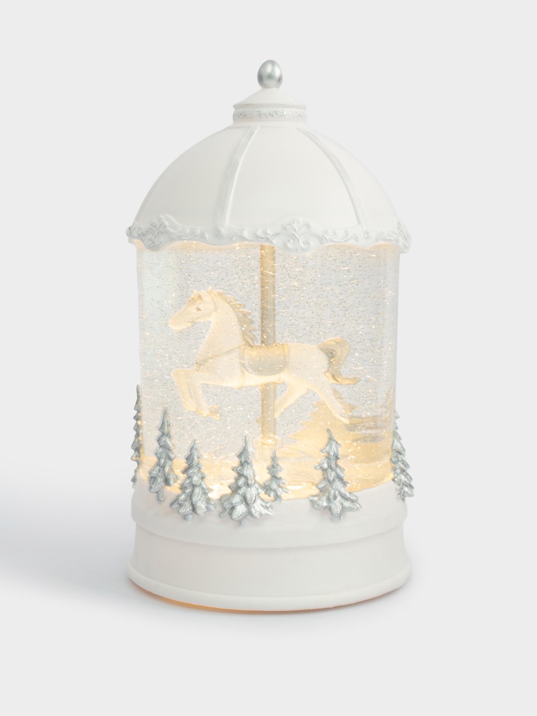 Снежный фонарь, 20 см, с подсветкой, пластик, белый, Лошадь под куполом, Horse, image-0
