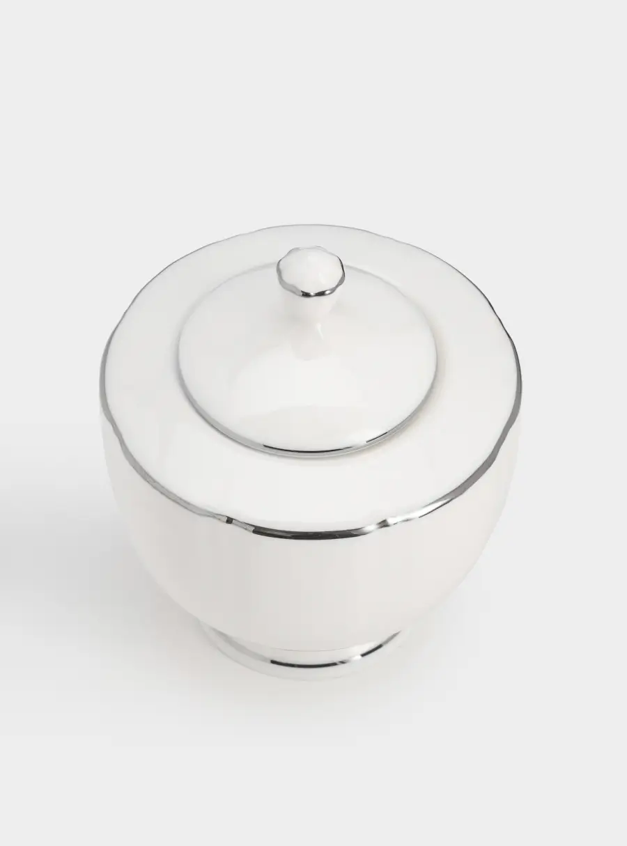 Сахарница, 10,5 см, 250 мл, фарфор F, белая, с серебристым кантом, Lotus silver ,image-2