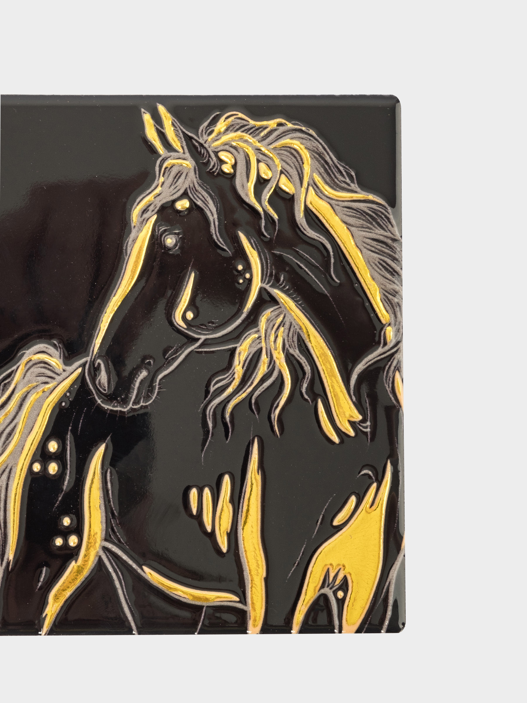 Подставка под кружку, 11х11 см, керамика/пробка, квадратная, черная, Лошадь, Horse, image-3