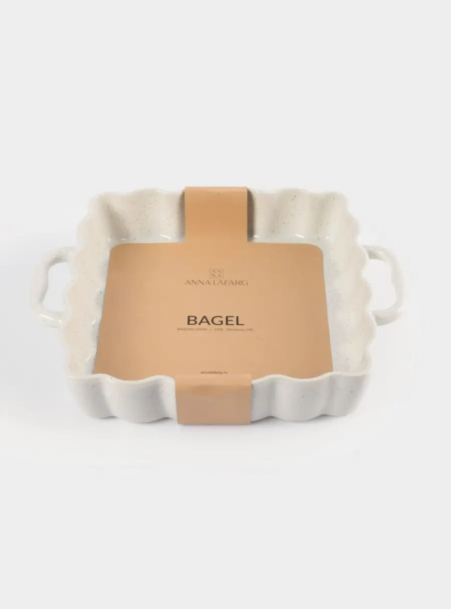 Форма для запекания, 26х26 см, с ручками, керамика, квадратная, белая, в крапинку, Bagel, image-4