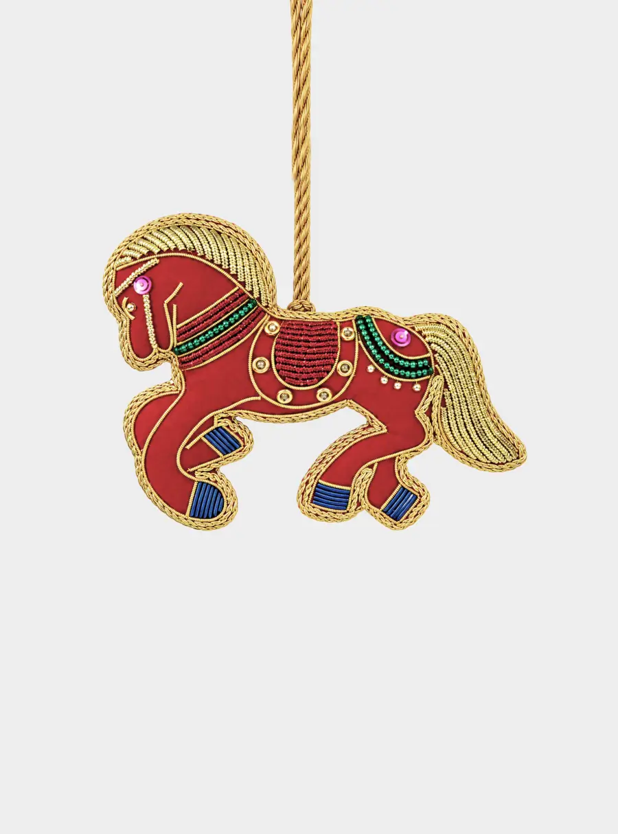 Игрушка елочная, 10 см, бисер/полиэстер, красная, Лошадь, New Year ,image-0