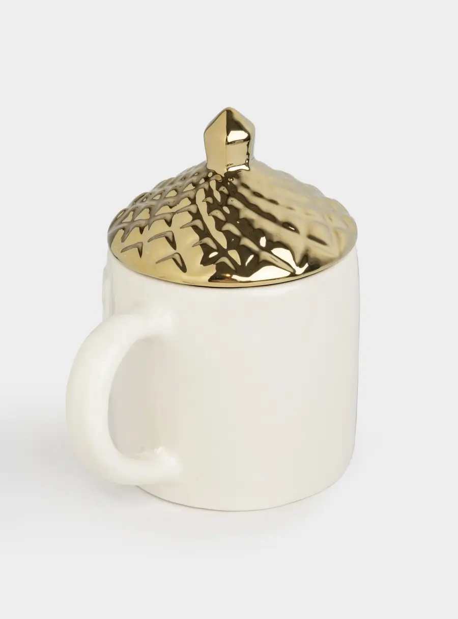 Кружка, 400 мл, с крышкой, керамика, молочно-золотистая, Дом, Townlet, image-7