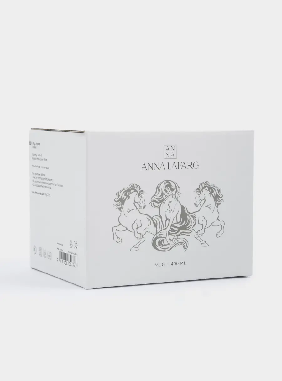 Кружка, 400 мл, фарфор N, бело-серебристая, Лошади, Horse, image-5