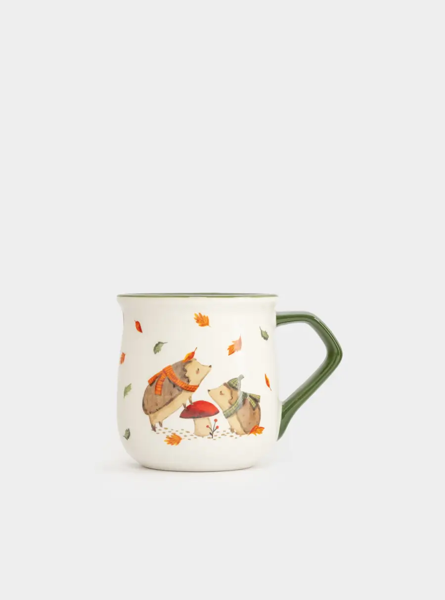 Кружка, 400 мл, керамика D, бело-зеленая, Ежи у гриба, Autumn friends ,image-2