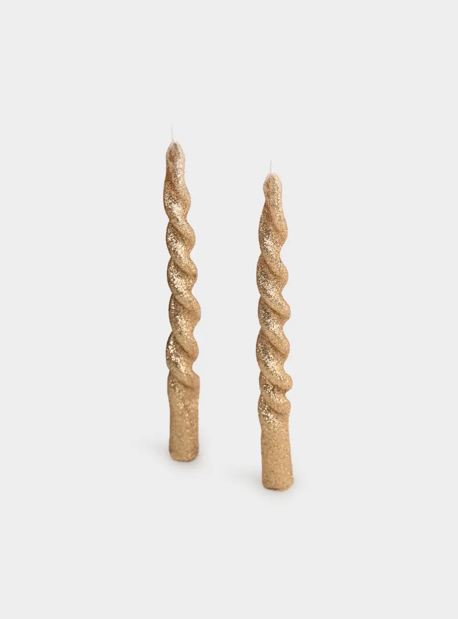 Свеча, 25 см, 2 шт, тонкая, с блестками, молочная/шампань, Спираль, Rope ,image-2