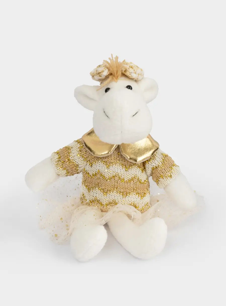 Игрушка, 23 см, мягкая, полиэстер, бело-золотистая, Лошадь в платье, New year ,image-0