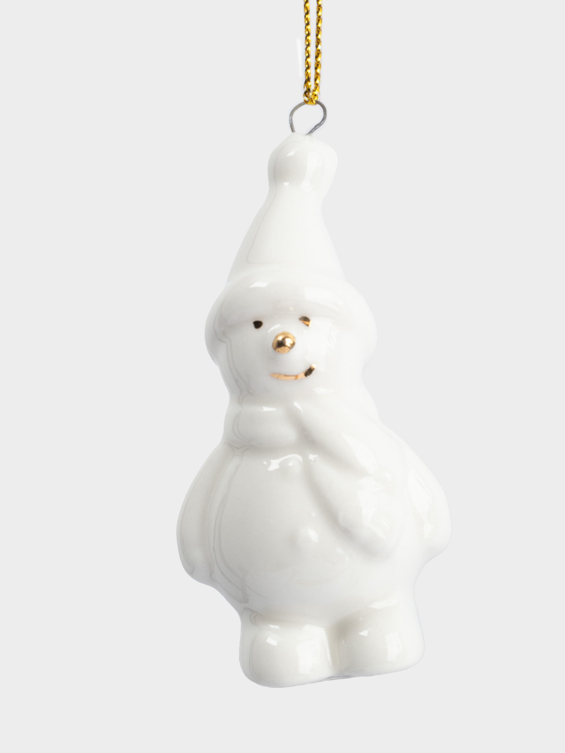Игрушка елочная, 7 см, фарфор P, бело-золотистая, Снеговик, New year, image-0