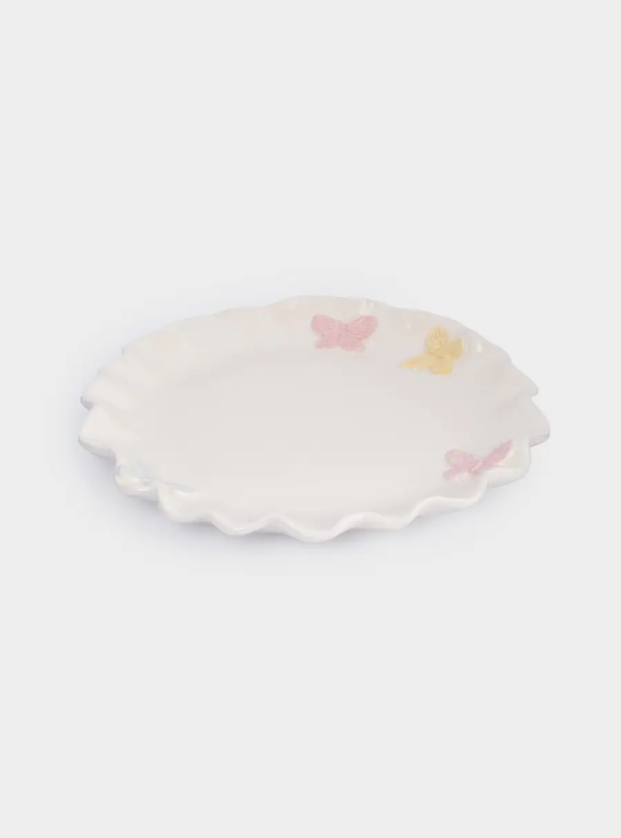 Блюдо, 24 см, керамика, молочное, Бабочки, Butterfly ,image-1
