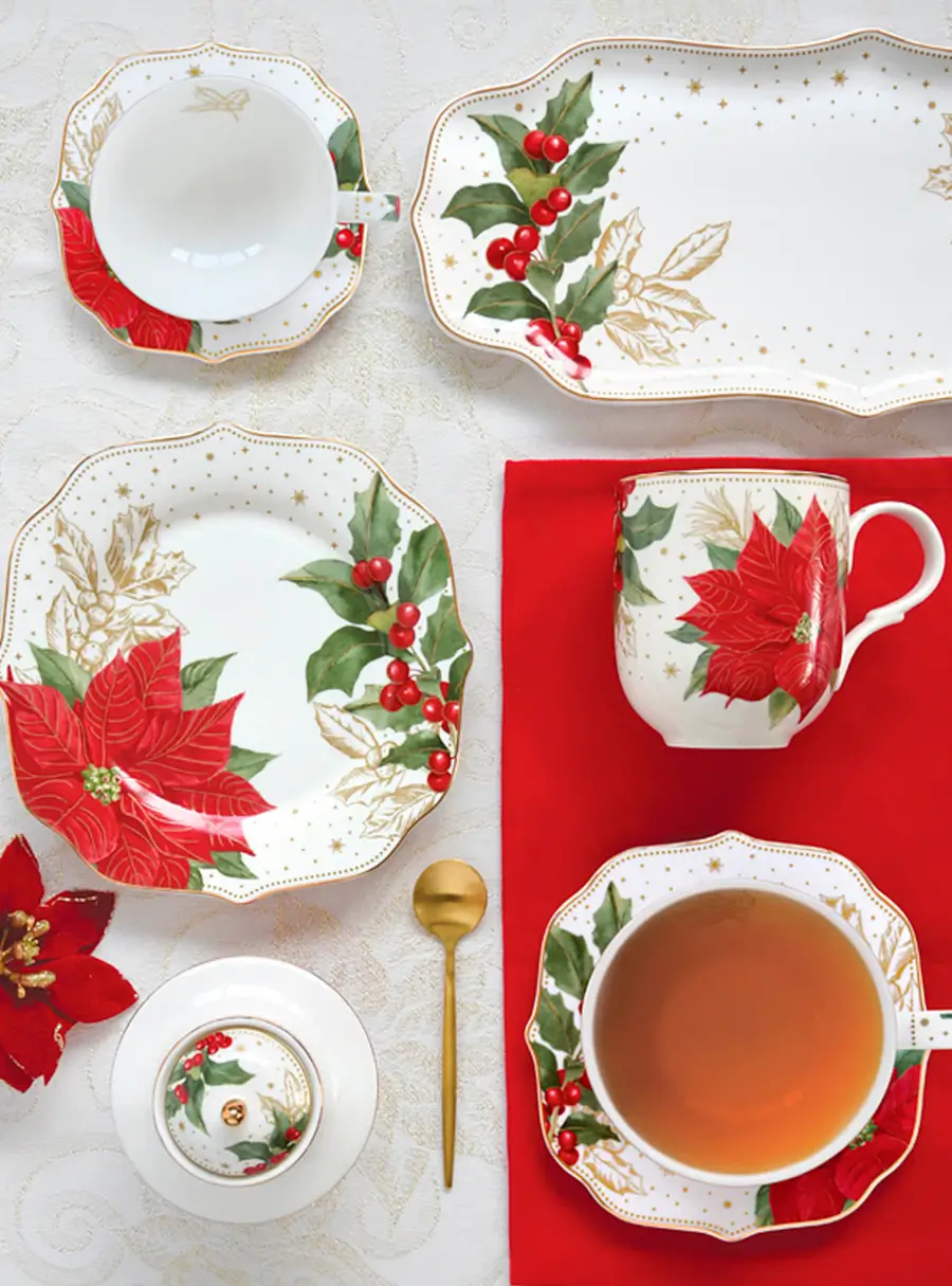 Сахарница, 0,25 л, Пуансеттия и ягоды, image-7