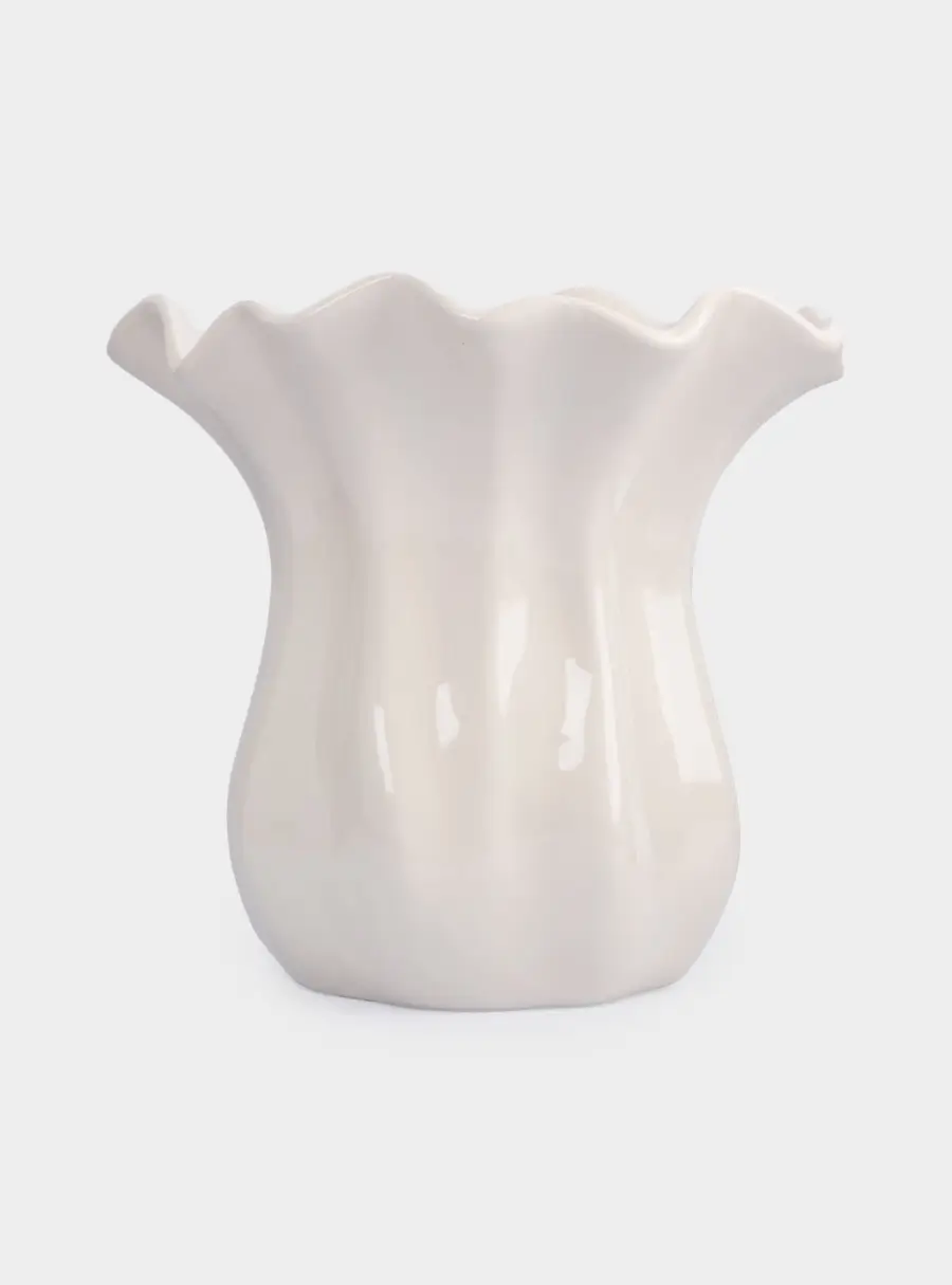 Ваза для цветов, 23 см, керамика, молочная, Волнистый край, Zephyr ,image-0