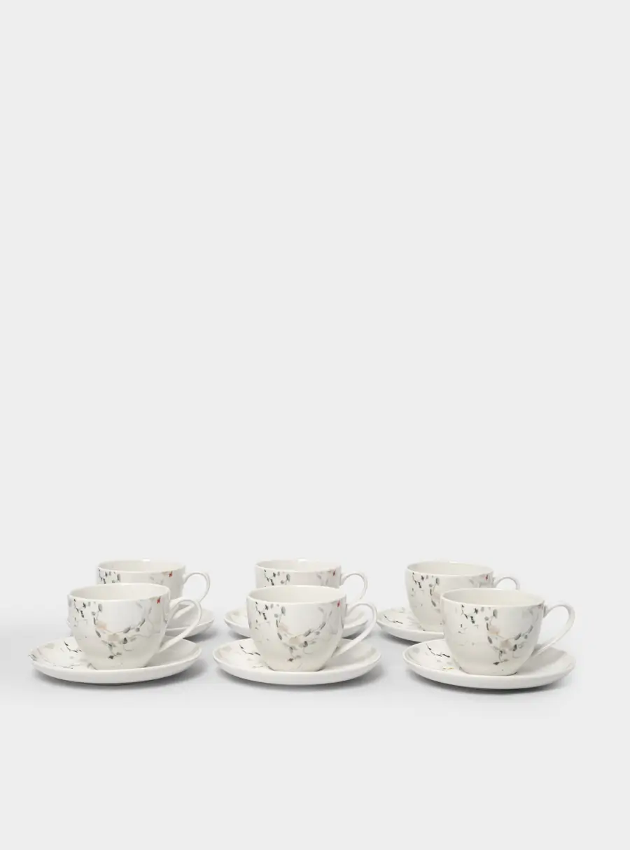 Пара чайная, 6 перс, 12 пр, 220 мл, фарфор N, белая, Цветы и листья, Primrose ,image-0