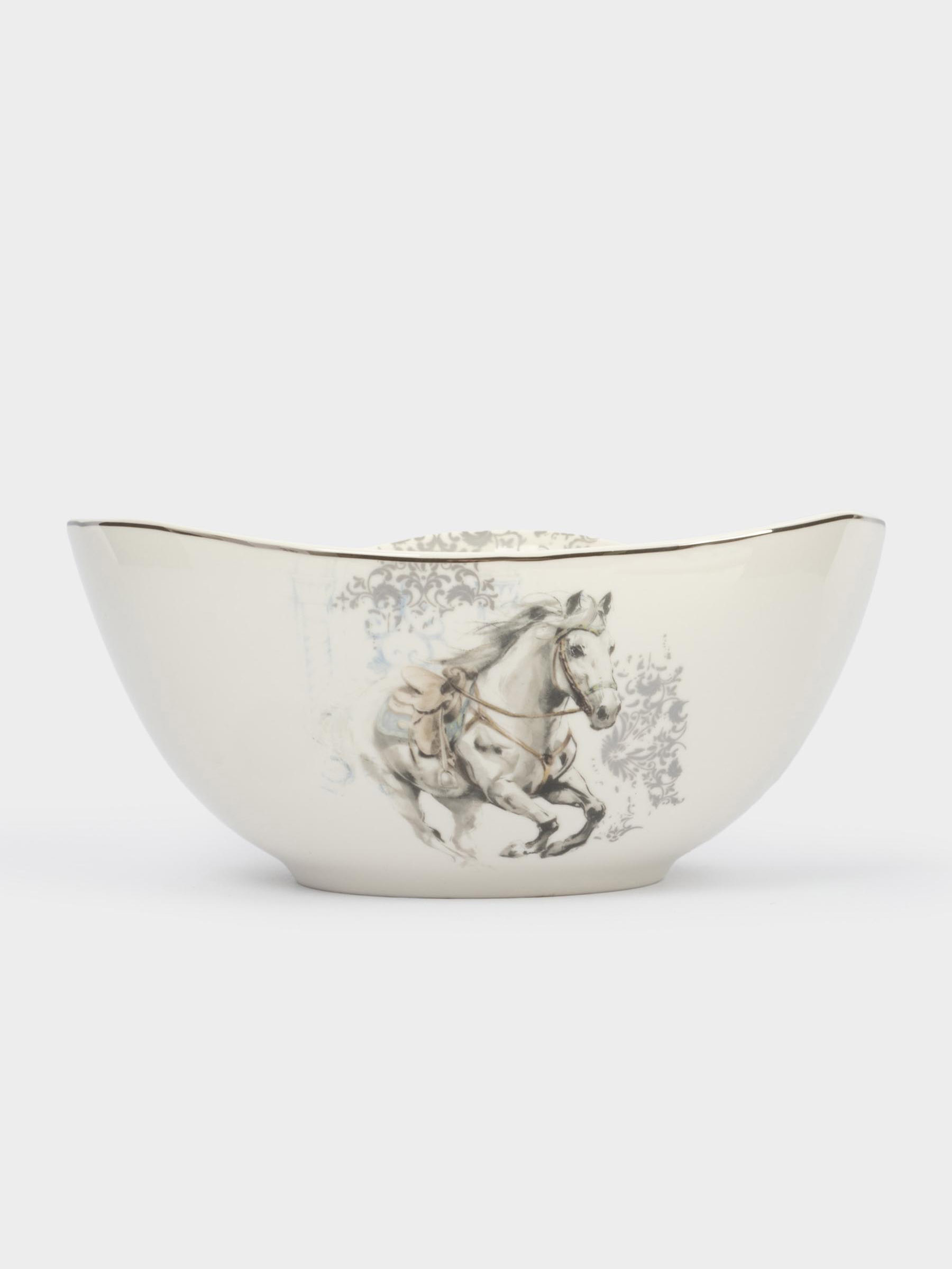 Салатник, 21х11 см, 1,8 л, фарфор N, белый, с серебристым кантом, Конь, White horse, image-1