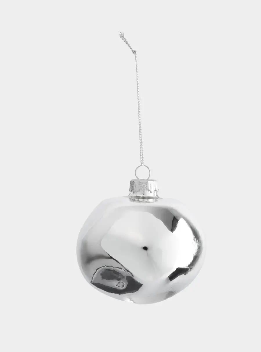 Игрушка елочная, 8 см, 2 шт, стекло, серебристая, Абстрактный шар, New year, image-1