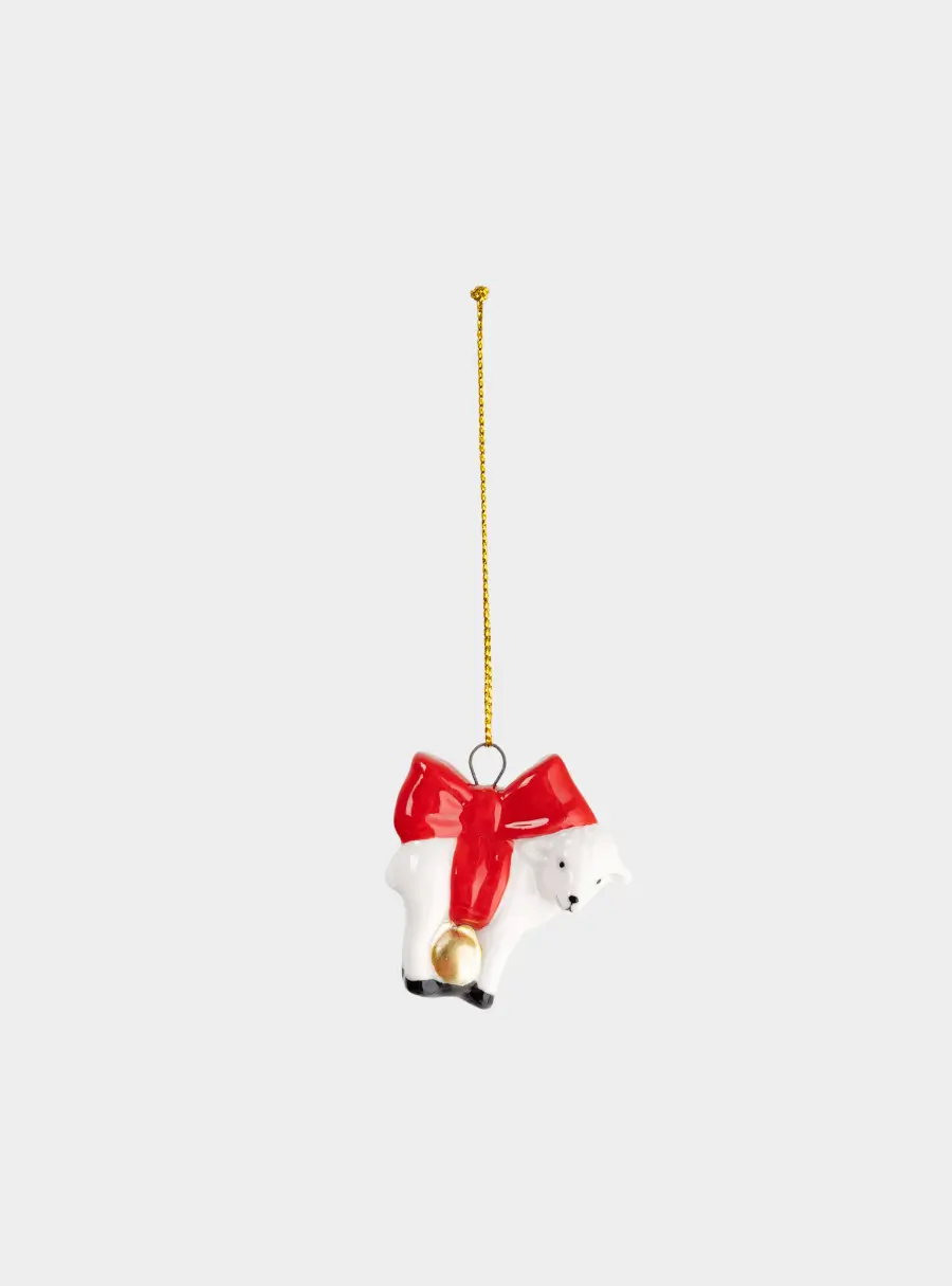 Игрушка елочная, 5 см, фарфор P, молочно-красная, Овечка с бантом, Sheep, image-1