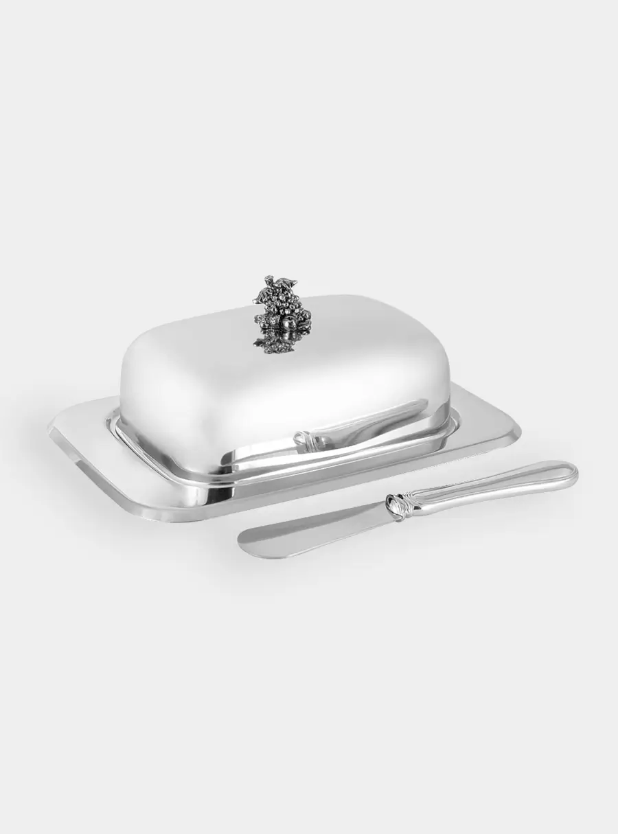 Масленка, 18х13 см, с ножом, сталь, прямоугольная, Vintage