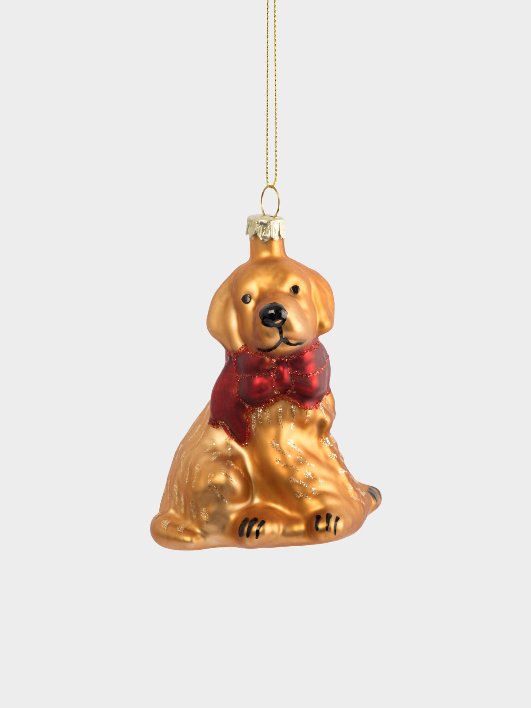 Игрушка елочная, 7х9 см, стекло, золотистая, Собака с бантом, New year, image-0