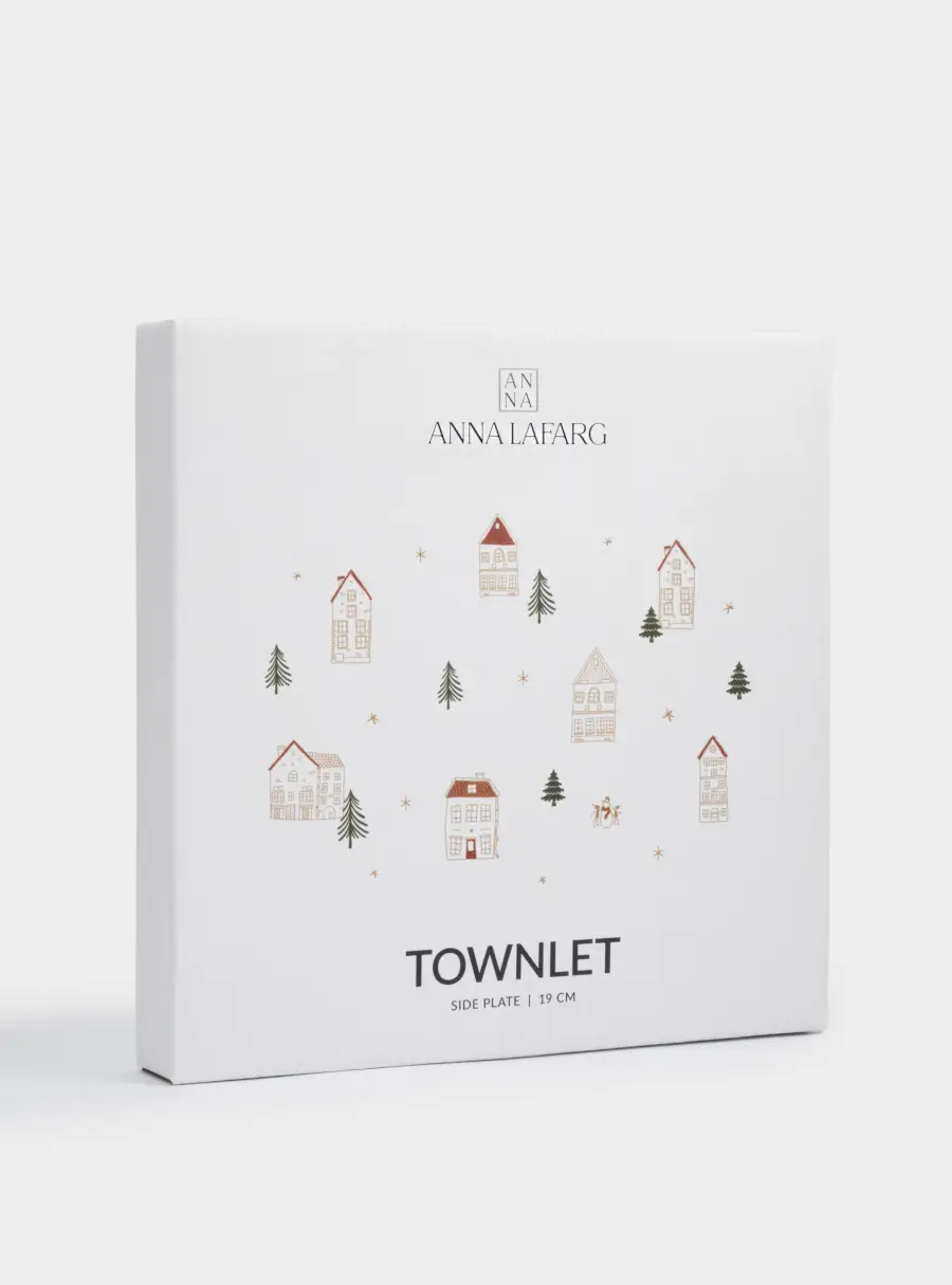 Тарелка закусочная, 19 см, фарфор N, бело-золотистая, Домики и ели, Townlet, image-5