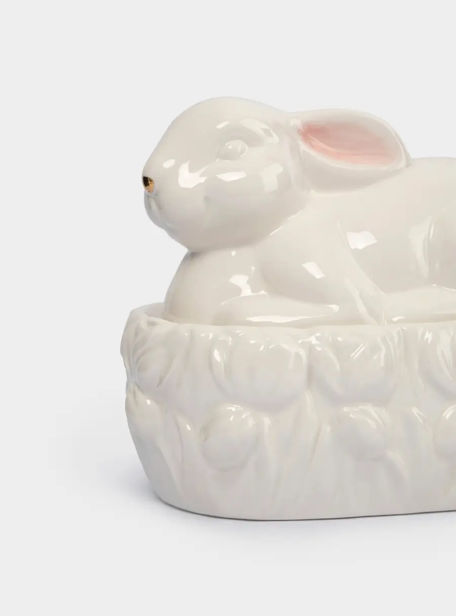 Емкость для хранения, 18х15 см, 740 мл, керамика, молочно-золотистая, Кролик в цветах, White Rabbit, image-7