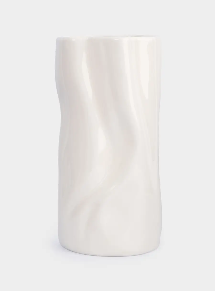 Ваза для цветов, 23 см, керамика, молочная, Мятый эффект, Drapery ,image-1