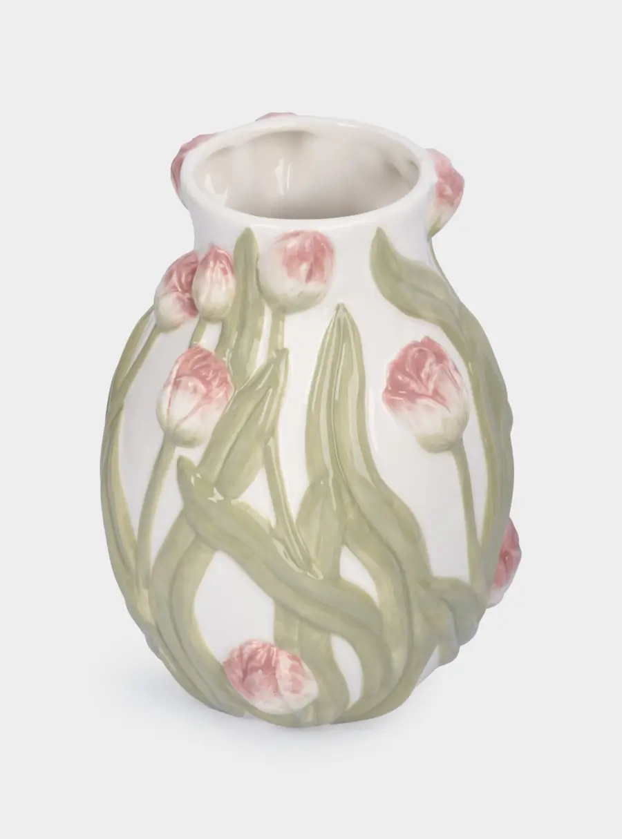 Ваза для цветов, 19 см, керамика, молочная, Розовые тюльпаны, Tulip ,image-2