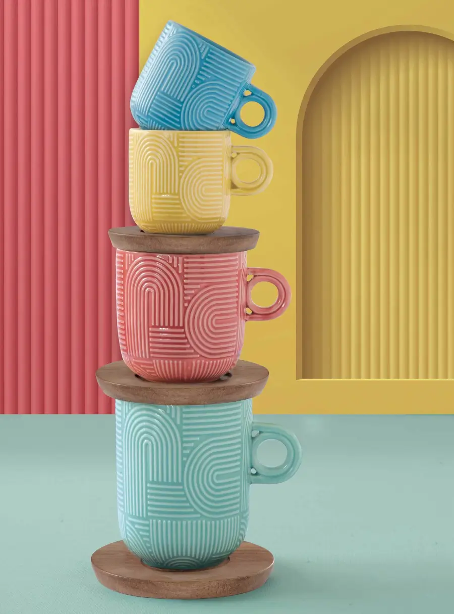 Набор кружек, 2 шт, 0.35 л, мятный, морская волна, на подставке, акация,  Радуга, image-4