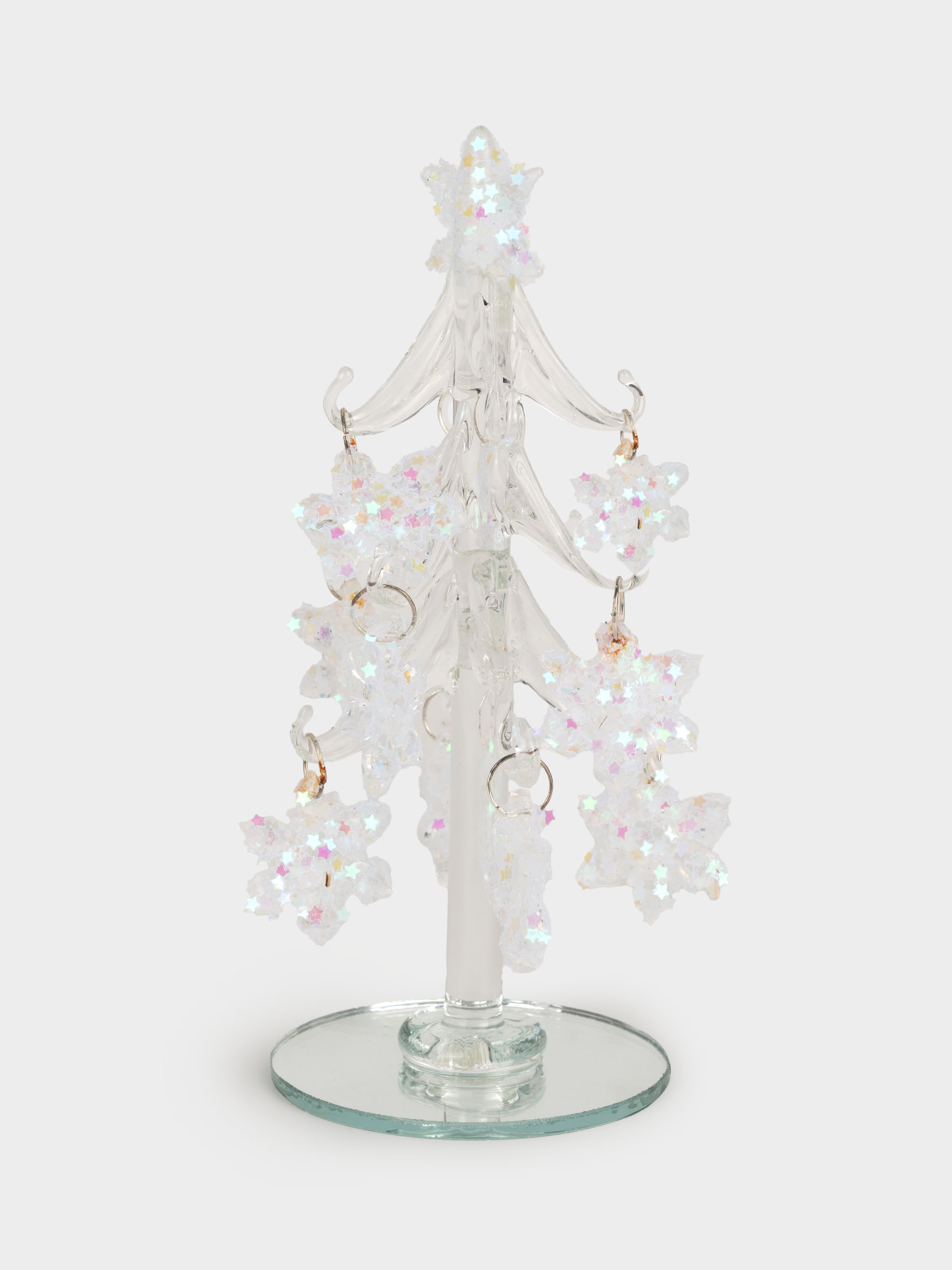 Статуэтка, 15 см, с подвесками, стекло, серебристая, Ель со снежинками, Event, image-0