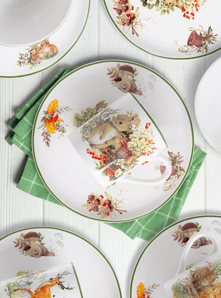 Набор, 3 пр, тарелка 18 см, салатник 13 см, кружка 200 мл, Зайчата, image-6