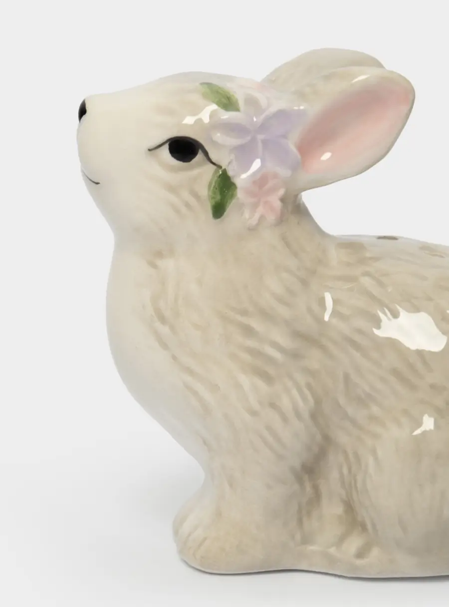 Емкость для соли или перца, 8 см, керамика, серая, Кролик с цветами, Brown Rabbit ,image-2