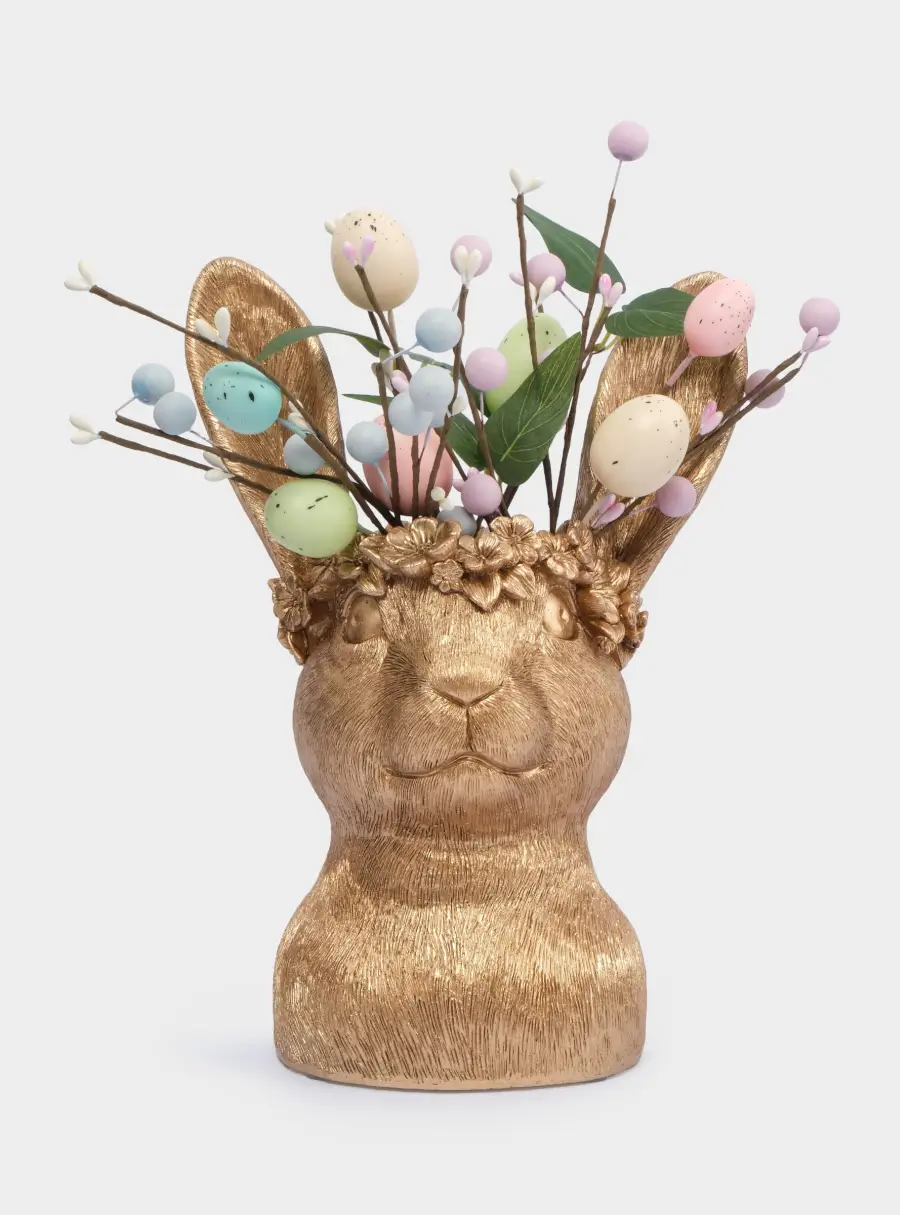 Ваза декоративная, 31 см, полирезин, золотистая, Кролик в венке, Rabbit, image-6