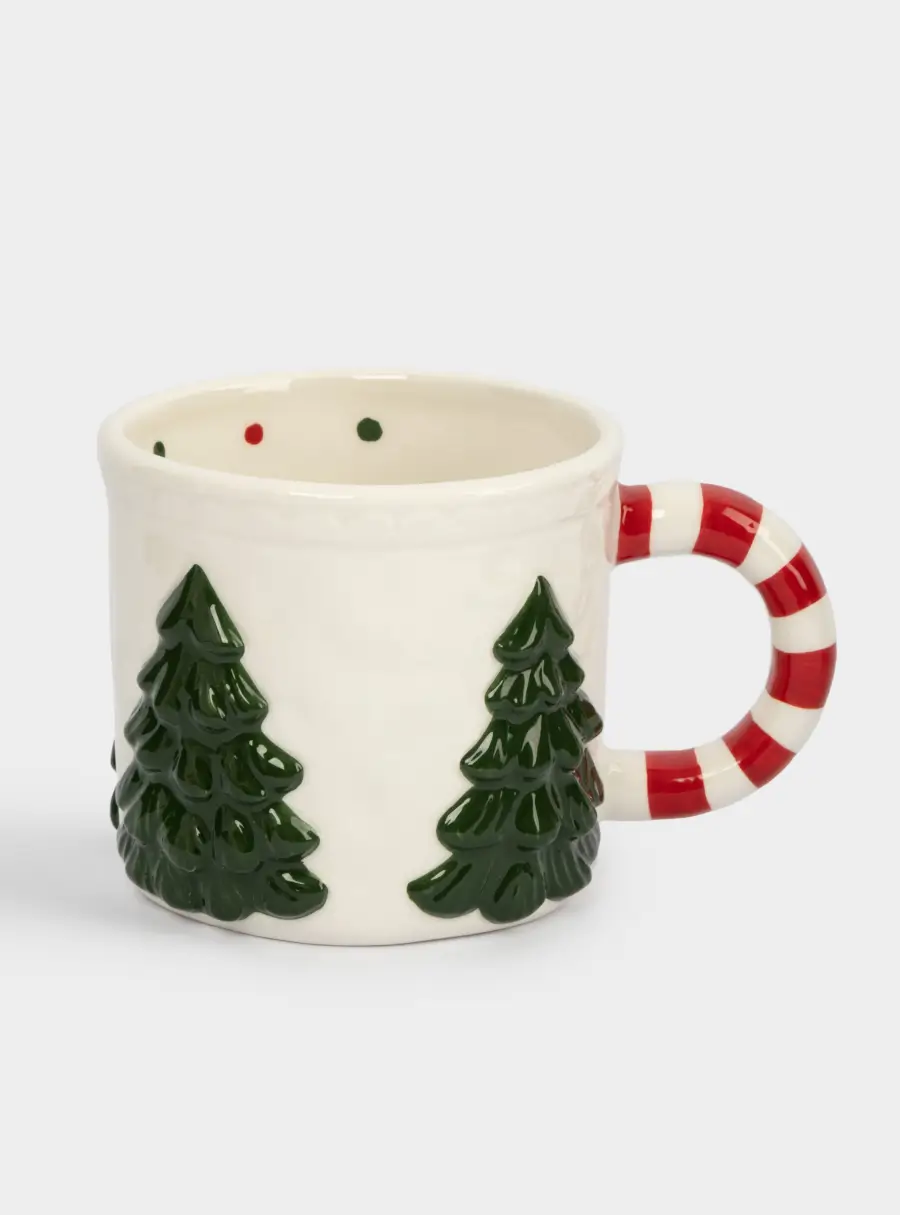 Кружка, 450 мл, керамика D, зелено-красная, Елки, New year