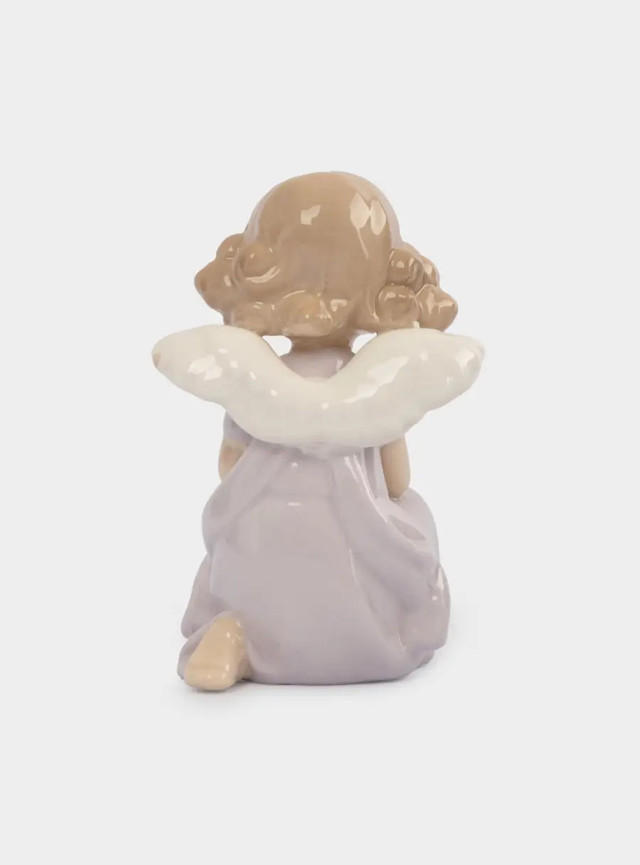 Статуэтка, 10 см, фарфор P, молочно-лиловая, Ангел с букетом, Lady ,image-2