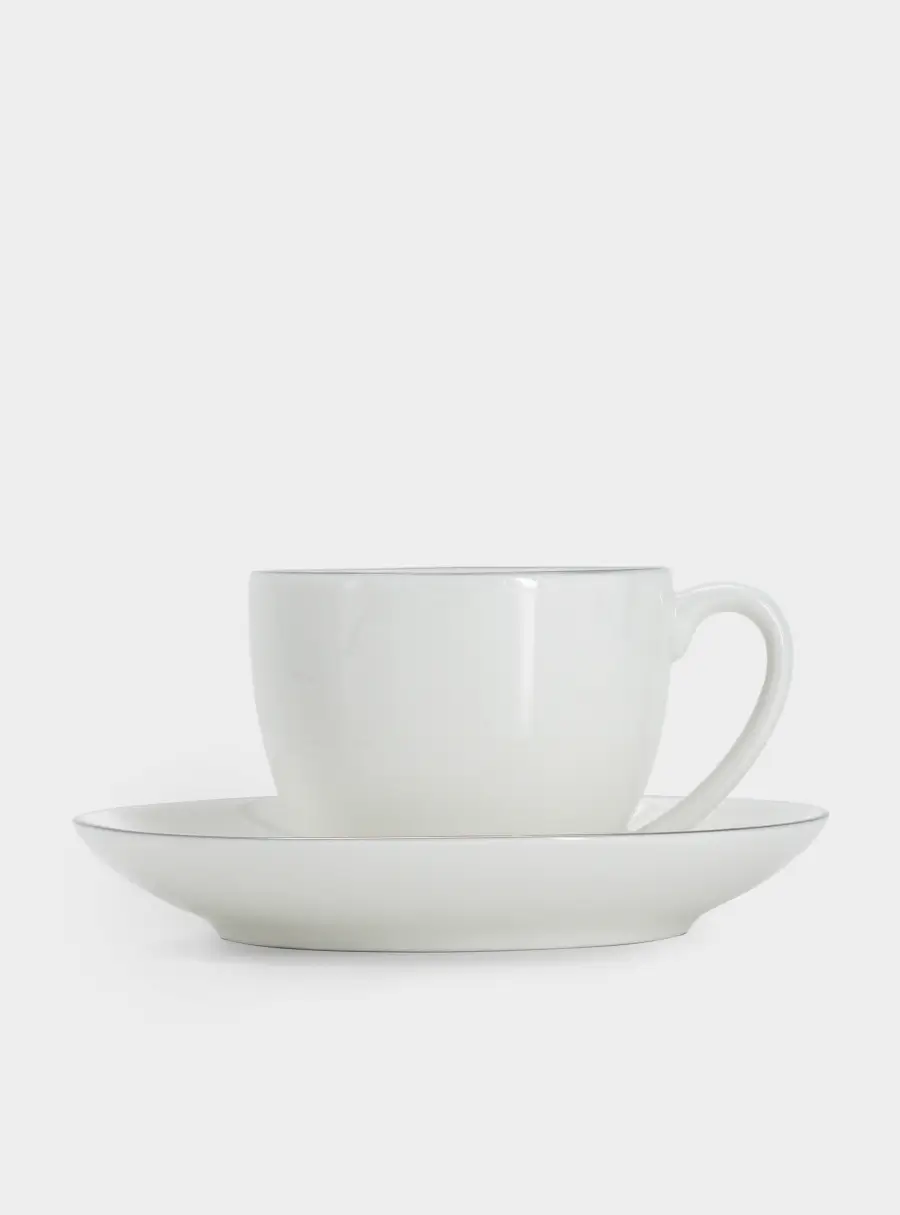 Пара кофейная, 1 перс, 2 пр, 90 мл, фарфор P, белая, с серебристым кантом, White Platinum, image-5